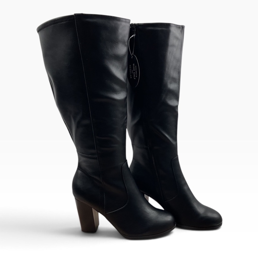 Style&co Addyy black Wide Calf Block Heel Knee High Boots 9M 10011011000